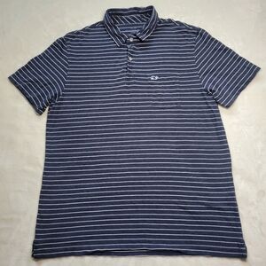 Vineyard Vines Polo Shirt Mens Medium Black White Striped Short Sleeve Golf